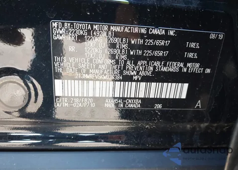 2019 Toyota Rav4 Hybrid Le from USA, damaged, VIN 2T3MWRFV5KW036384